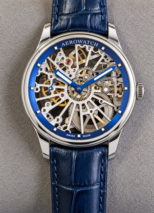 Aerowatch Renaissance Skeleton Wheel Acier inoxydable / Bleu