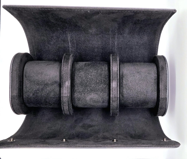 Étui cylindrique de voyage pour trois montres en cuir noir