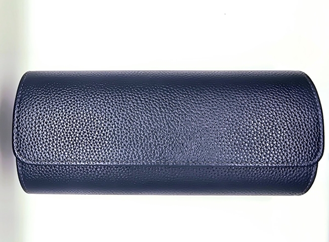 Étui cylindrique de voyage pour trois montres en cuir bleu