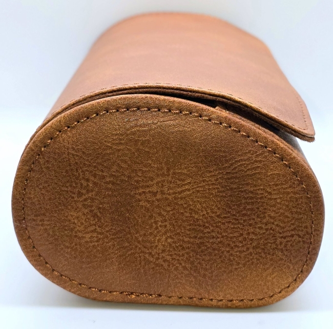 Étui cylindrique de voyage pour trois montres en cuir brun