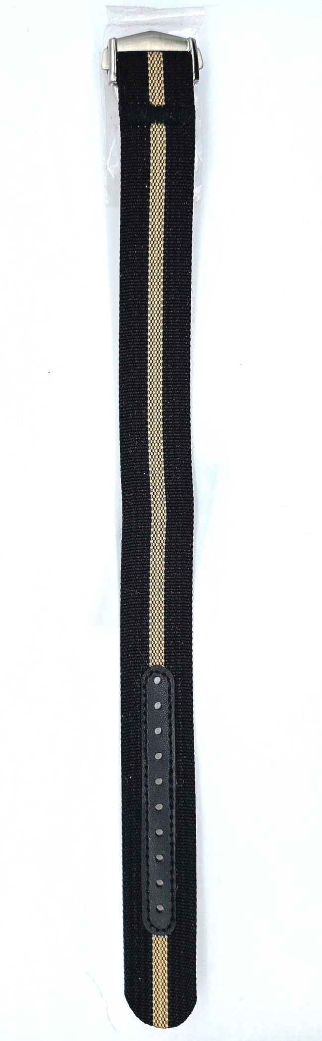 Bracelet de montre en nylon noir et beige à boucle déployante