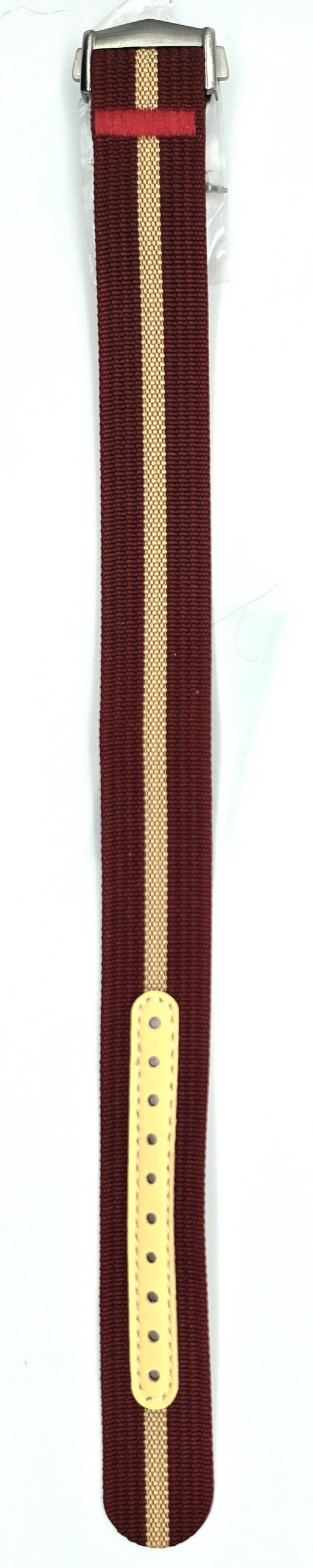 Bracelet de montre en nylon bordeau et beige à boucle déployante