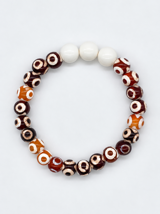 Bracelet unisexe en pierres fines fait main - howlite et agate Dzi