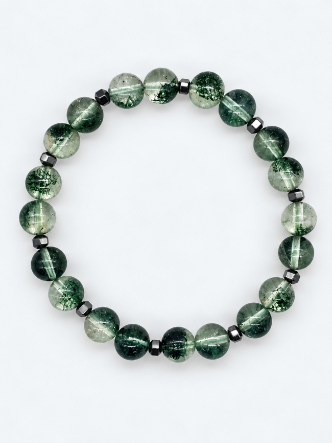 Bracelet unisexe en pierres fines fait main - Quartz chlorite et hématite 