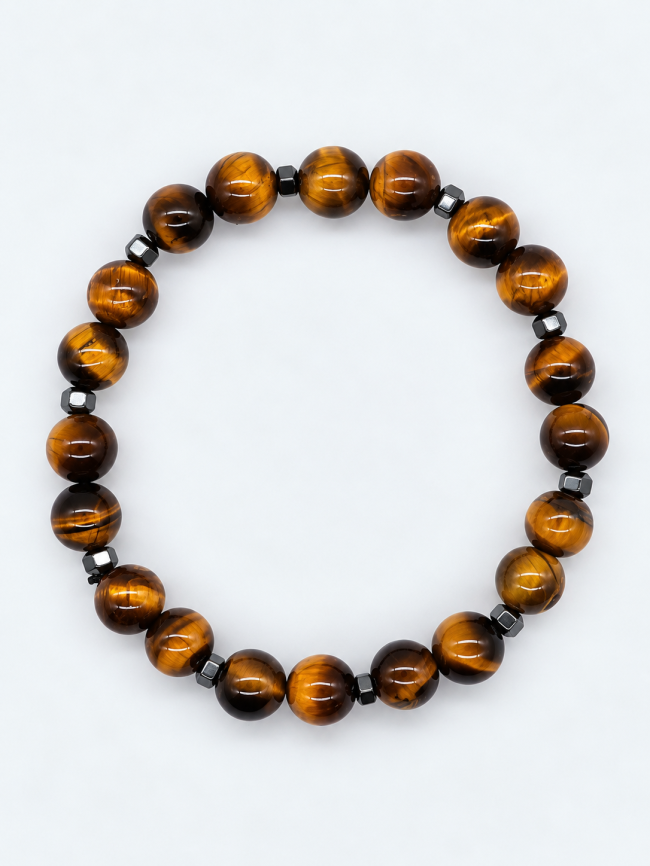 Bracelet unisexe en pierres fines fait main - œuil de tigre et hématite 