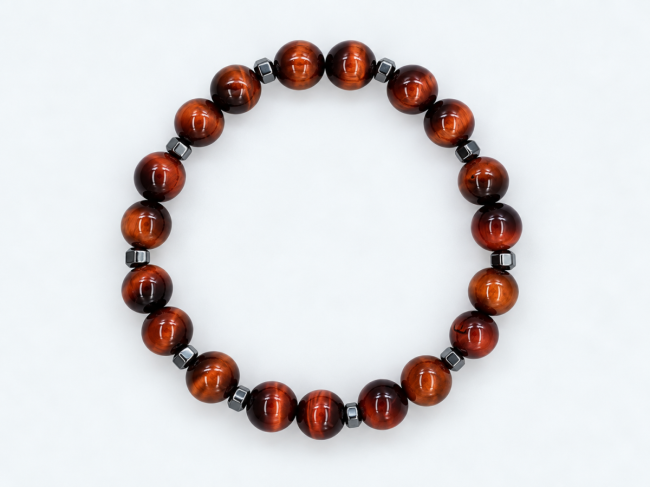 Bracelet unisexe en pierres fines fait main - œuil de buffle et hématite 