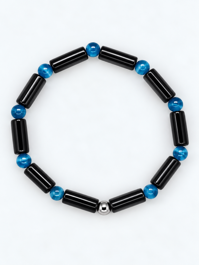 Bracelet unisexe en pierres fines fait main - apatite et onyx
