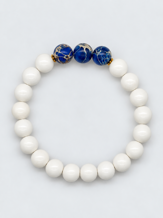 Bracelet unisexe en pierres fines fait main -  lapis luzuli et howlite
