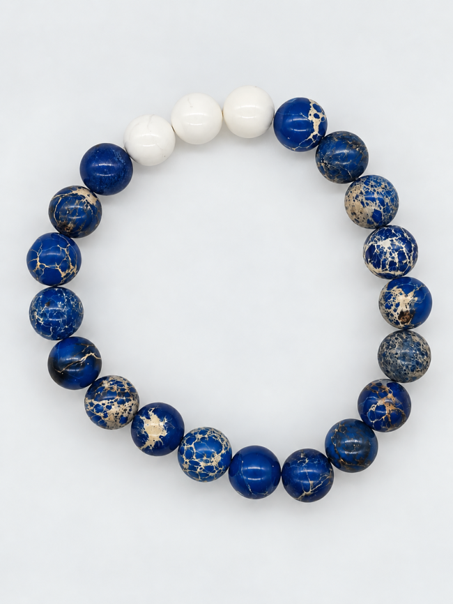 Bracelet unisexe en pierres fines fait main -  howlite et lapis lazuli