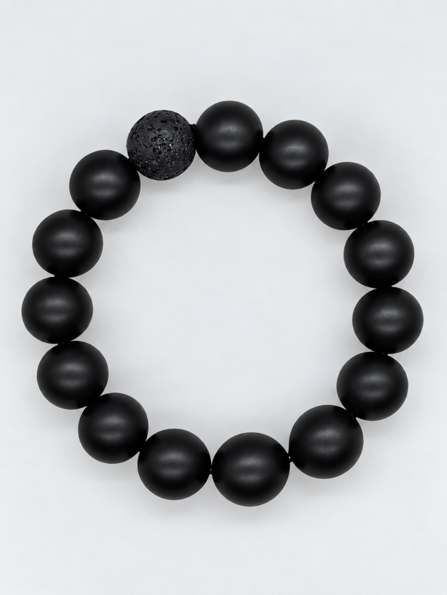 Bracelet homme en pierres fines fait main -onyx et pierre de lave
