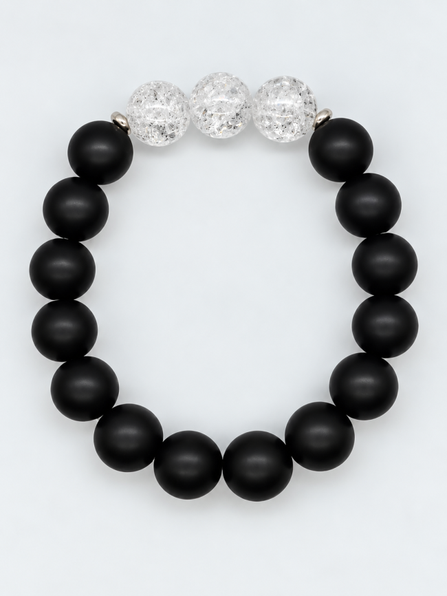 Bracelet homme en pierres fines fait main -onyx et cristal de roche