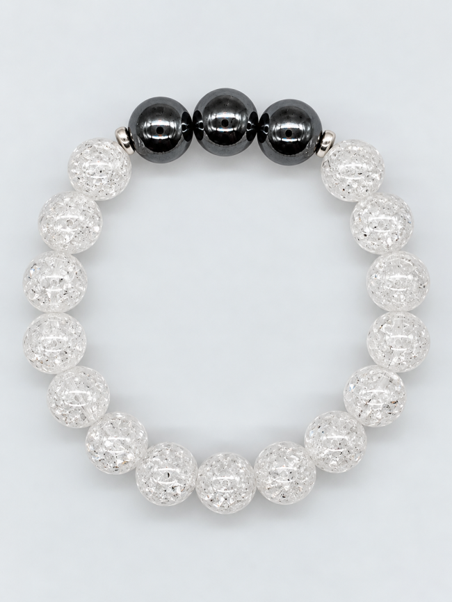Bracelet homme en pierres fines fait main - hématite et cristal de roche