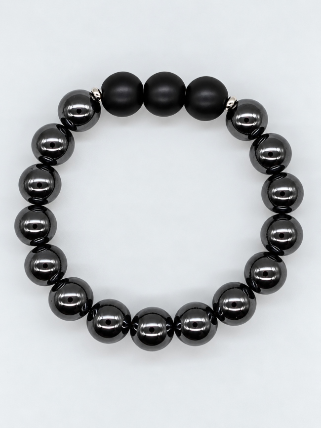 Bracelet homme en pierres fines fait main - hématite et onyx