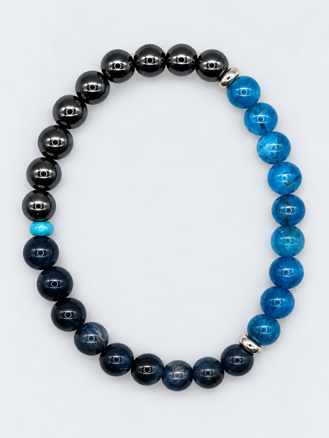 Bracelet pour femme en pierres fines fait main - œil de faucon, apatite et hématite
