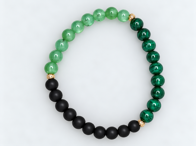 Bracelet pour femme en pierres fines fait main - chrysoprase, malachite et onix