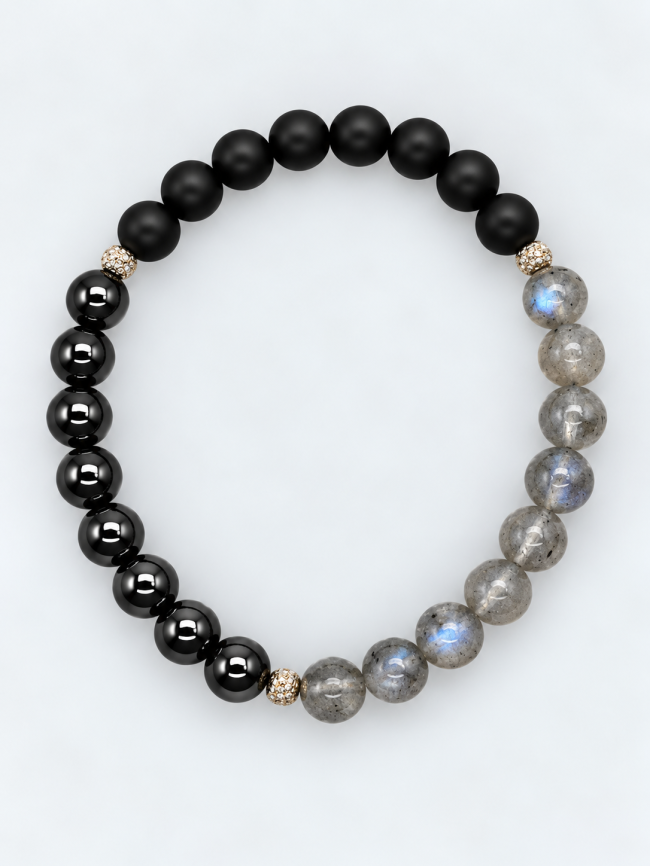 Bracelet pour femme en pierres fines fait main - onyx et pierre de lune