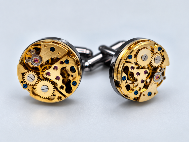 Boutons de manchette en mouvements de montres mécaniques vintage